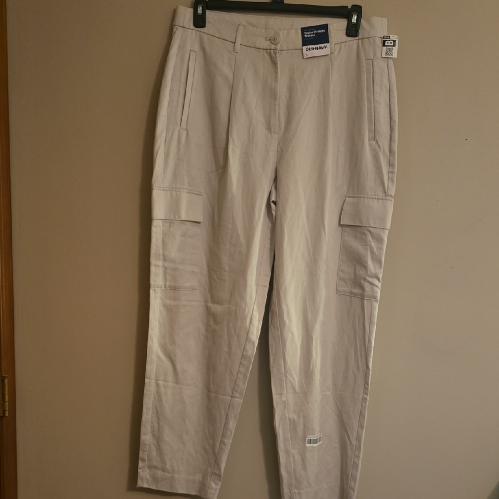 New Old Navy Women's Size L Light Beige Cargo Extra High Rise Trouser Pants